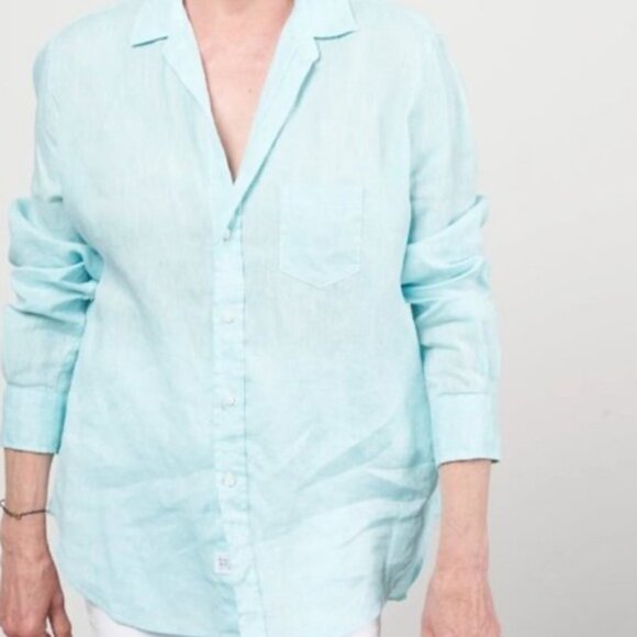 Frank & Eileen 100% Linen Shirley Button Shirt Classic Preppy Minimalist Blue M - Picture 7 of 16